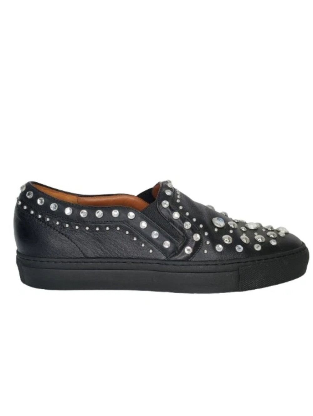 Givenchy Black Leather Studded & Crystal Slip-On Sneakers